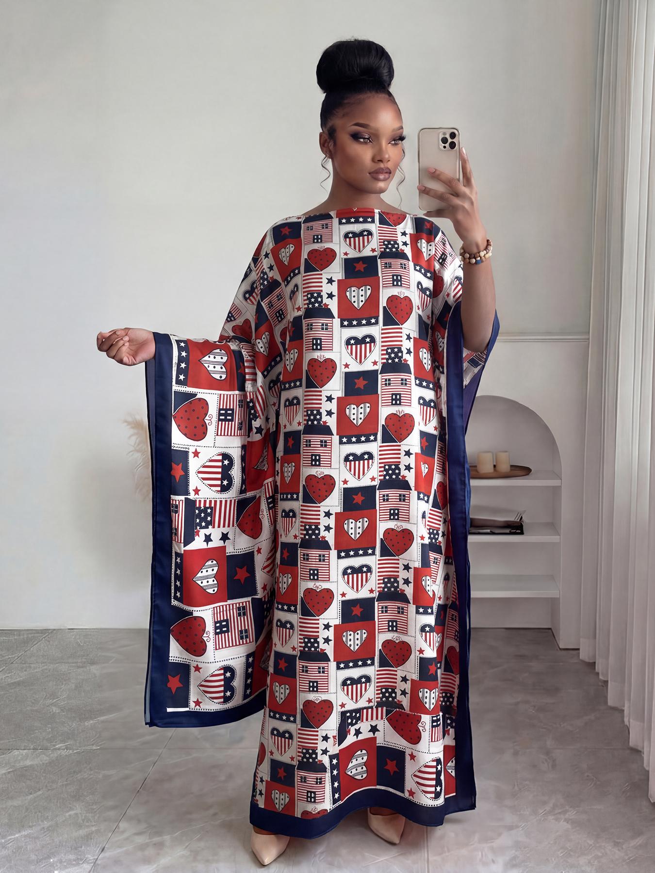 Elegant Fashion Full-Print Robe Set, Moo Moo Printed Loose Long Dress with Scarf, Shawl, Women's Beach Sun Protection Casual Outfit