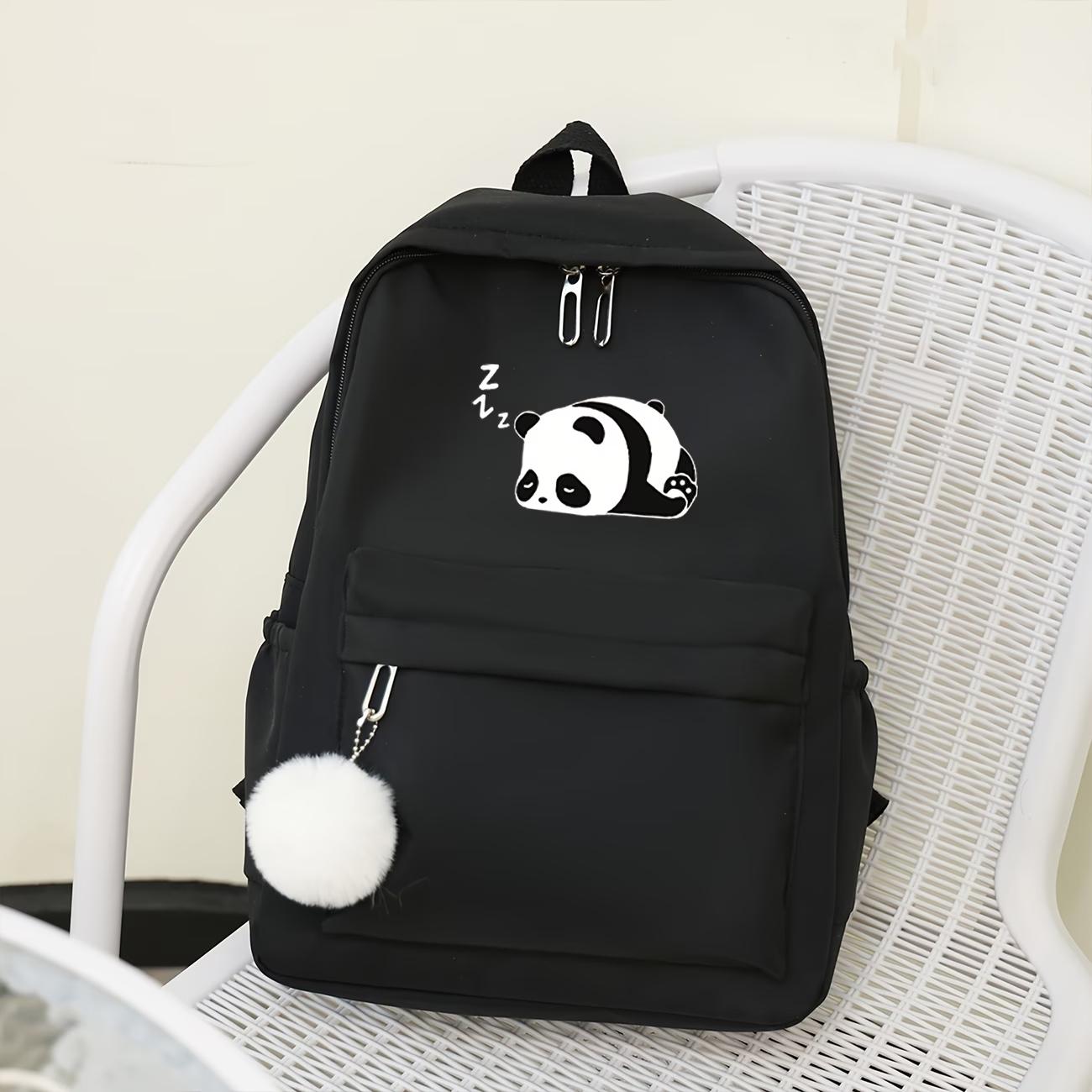 Large Capacity Panda Print Backpack, Adjustable Shoulder Straps, Nylon and Polyester, Perfect for Kids, Friends, Travel