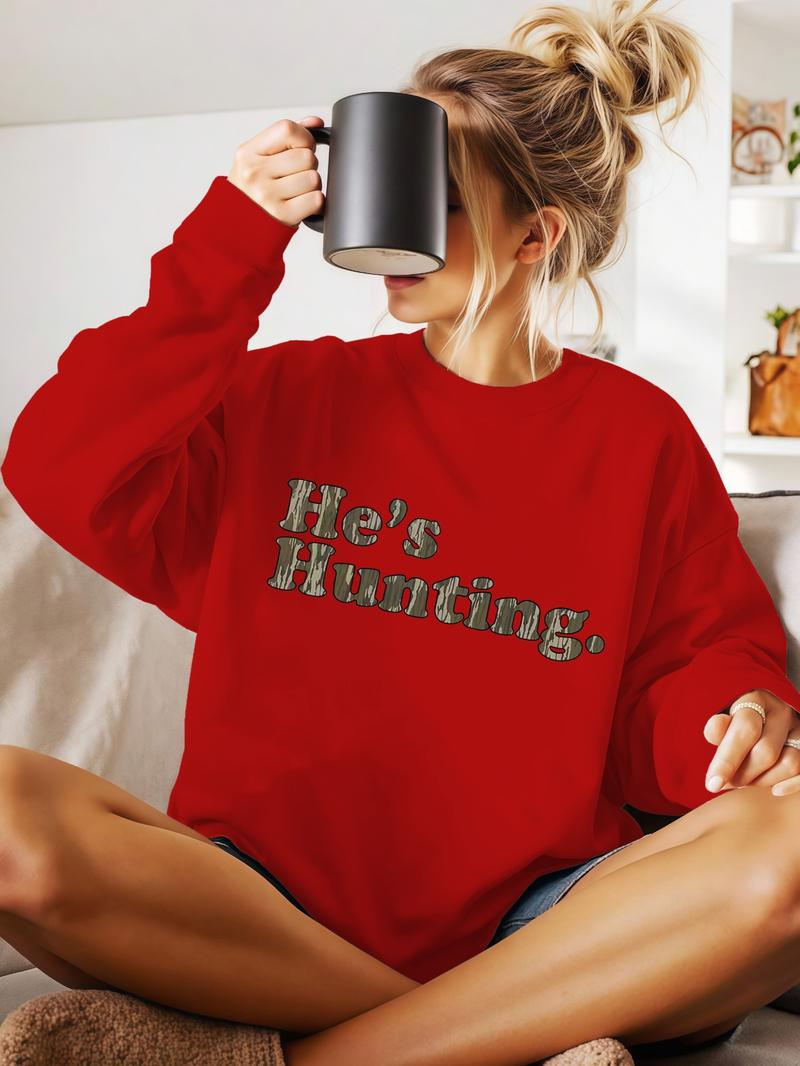 Unisex Botland Camo Letter Print Hoodie, Casual Loose-Fit Round Neck Sweatshirt, Fall & Winter Kint Fabric, Men Women Fashion Top