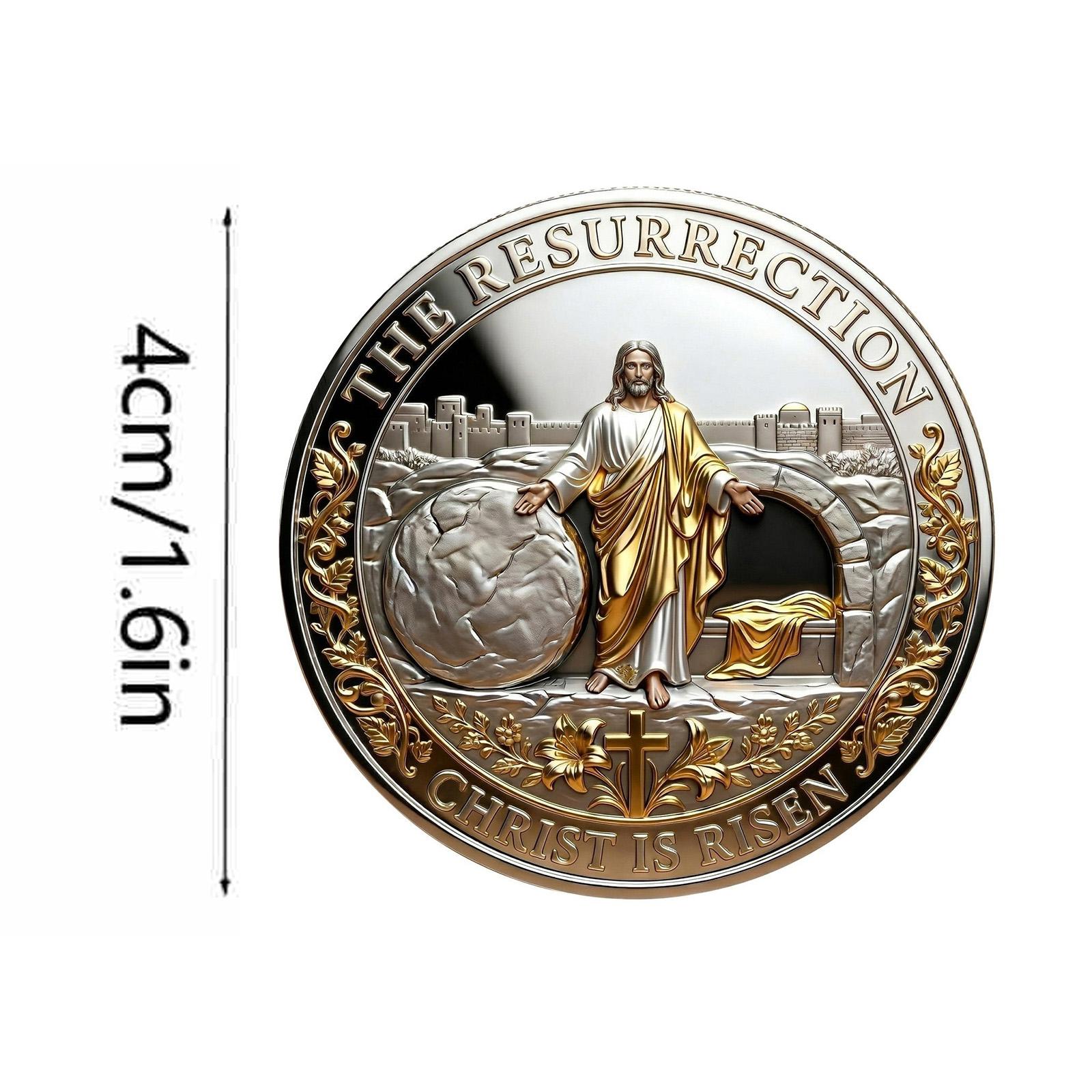1 Count Cross Design and Resurrection Memorial Coin, Medal Alloy Relief Decorative Keepsake Gift, Religious Ornament for Easter Holiday, Church Decoration, Family Gathering Commemorative Collectibles, Cross Decorations