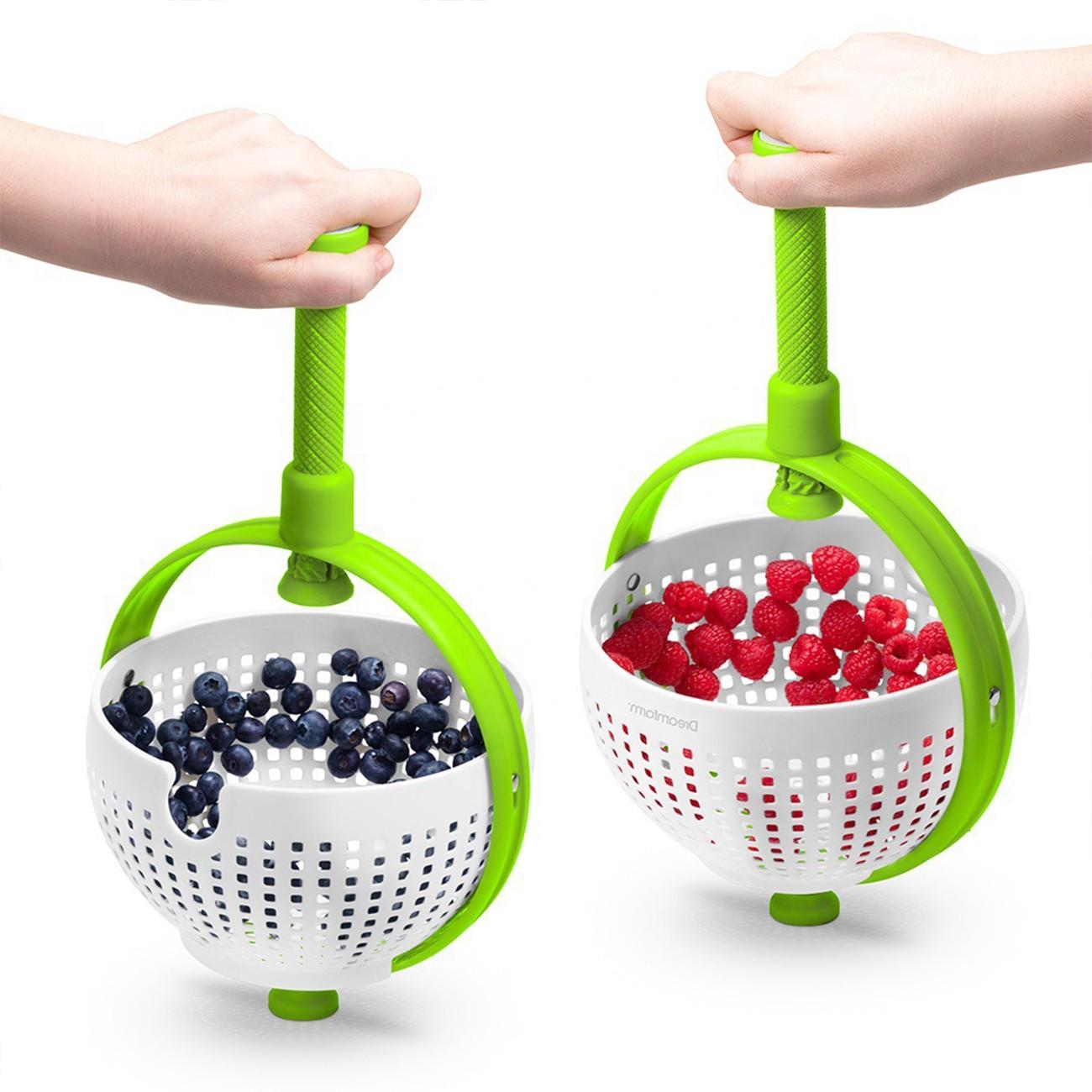 Salad spin dryer, kitchen vegetable cleaner centrifugal water-draining basket, rotating draining basket. Household vegetable and fruit salad spin cleaning, two-in-one easy-to-use and foldable salad spinner and filter strainer.