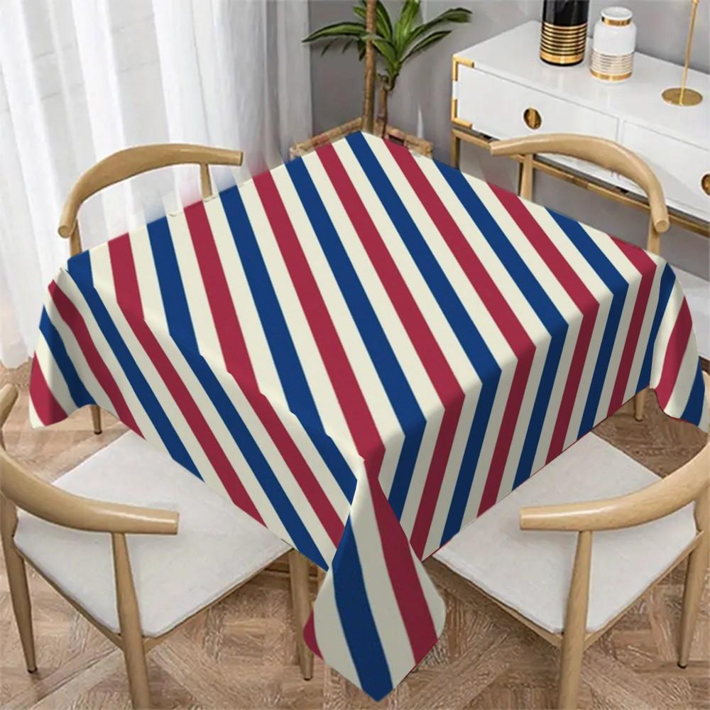 Blue Striped Tablecloth, Polyester, Washable, Kitchen Dining Outdoor Picnic Garden Party Decor
