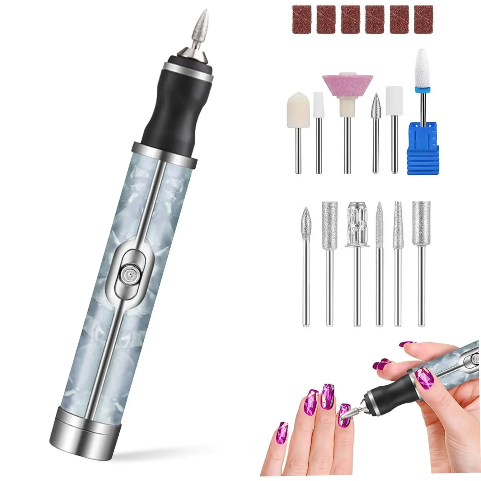 Compact Cordless Electronic Nail File - ABS Travel Size Beauty Product for DIY Manicure, 18 Grinding Heads, 20000rpm, 4 Adjustable Speeds, 500mAh Rechargeable Batteries, Low Noise Pedicure Polishing Tool Blue