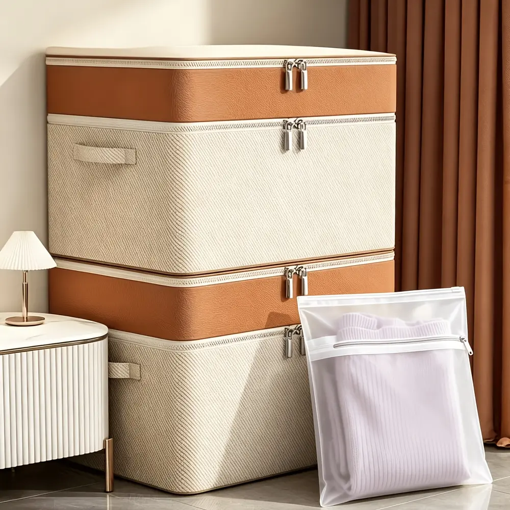 2Pack Large Capacity Stackable Storage Bags, Two-tone Tiered Storage Boxes, And A Laundry Bag Perfect for Bedrooms, Shelves, And Offices. Ideal for Organizing Books, Sheets, And Clothing, As Well As for Portable Moving And Travel.