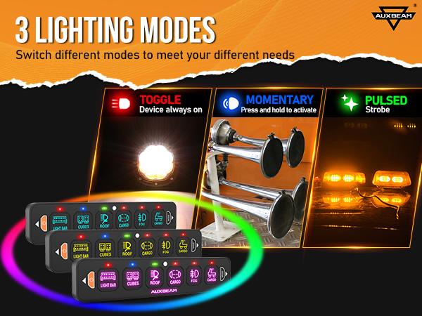 AUXBEAM AS-600 Slim Car Switch Panel with Remote APP Control 6 Gang RGB Backlight 3 Modes Waterproof IP65