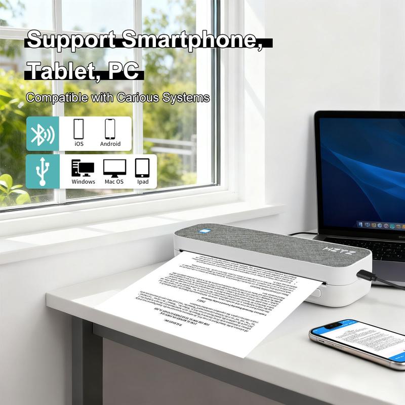 Wireless Thermal Portable Handheld Printer for Smartphones & Computers, Inkless Printing on 8.5'' X 11'' & A4 Paper, Ideal for Office Use