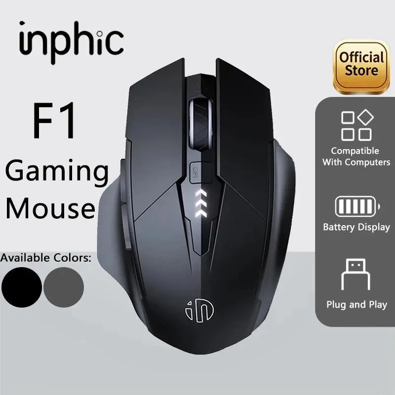 INPHIC F1 2.4G Wireless Mouse 500mAh Ergonomic Rechargeable Power Display Office Home Silent Laptop Desktop Computer Universal