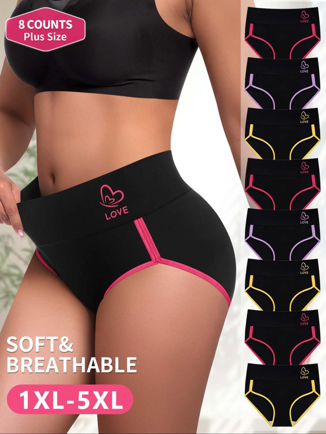 【Plus Size】 Butterfly & Letter Print Contrast Binding Brief, Fashion Breathable Underwear, Soft Comfy Breathable Panty for Daily Wear, Women's Underwear for All Seasons