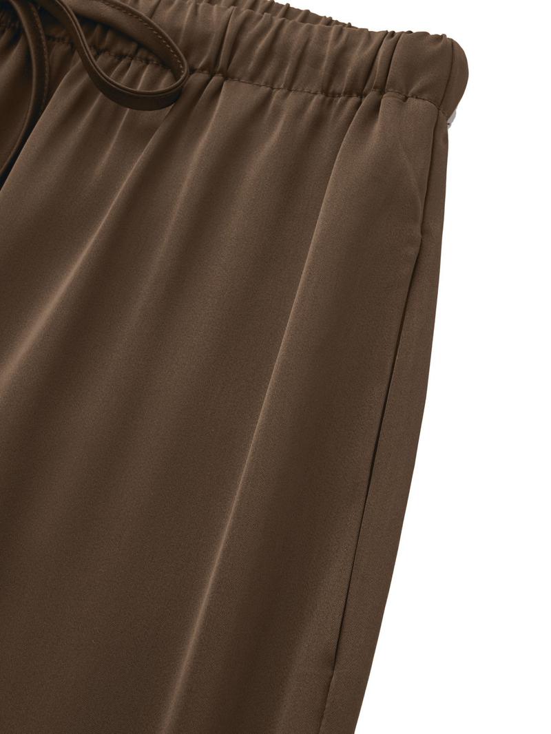 Women's Satin Casual Long Pants, Elastic Waist with Side Pockets, Wide Leg, Fashionable and Versatile, Perfect for Daily Wear, Travel, Vacation