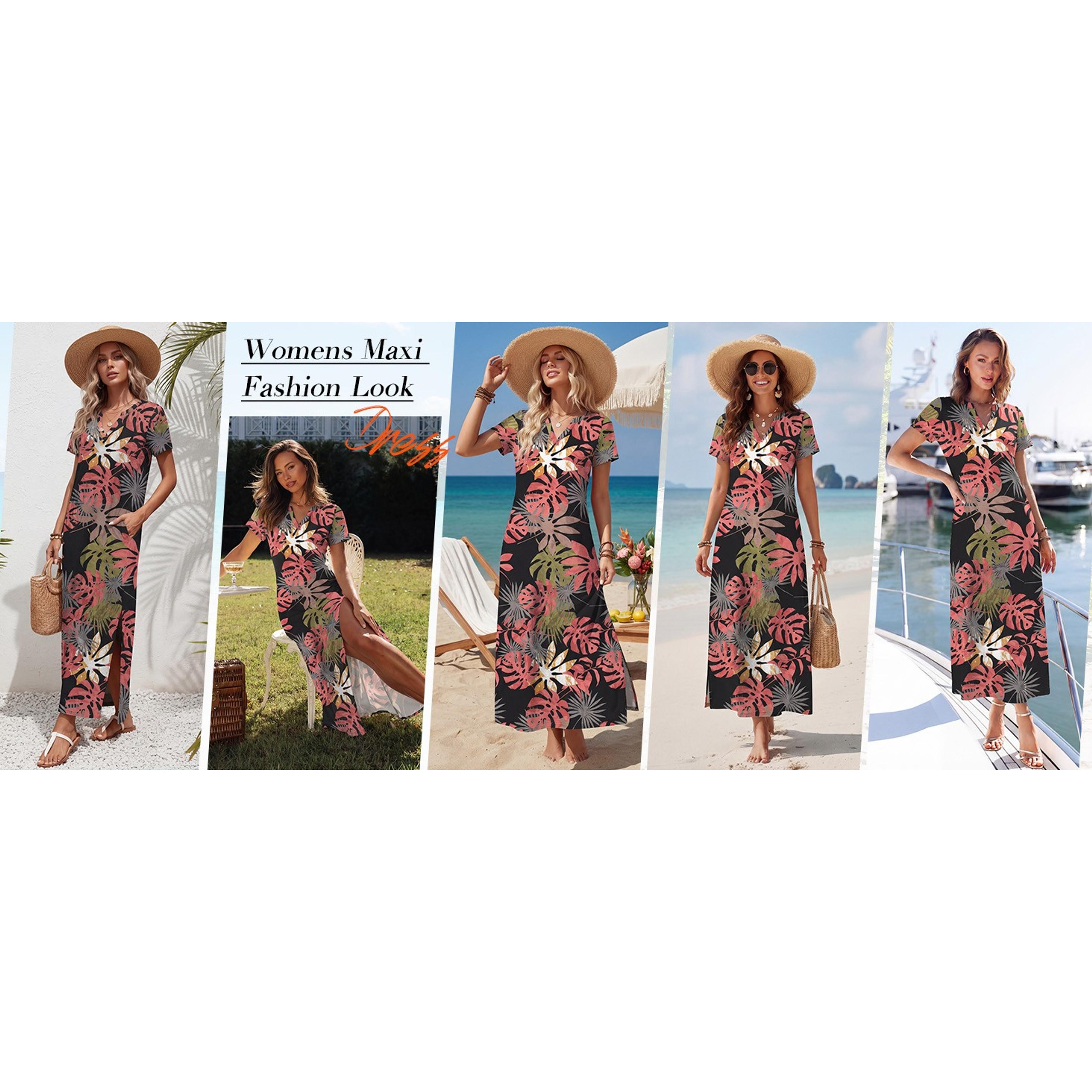 Women's Summer Maxi Dress Short Sleeve Sundress with Pockets Beach Vacation Spring Outfit 2026Gift