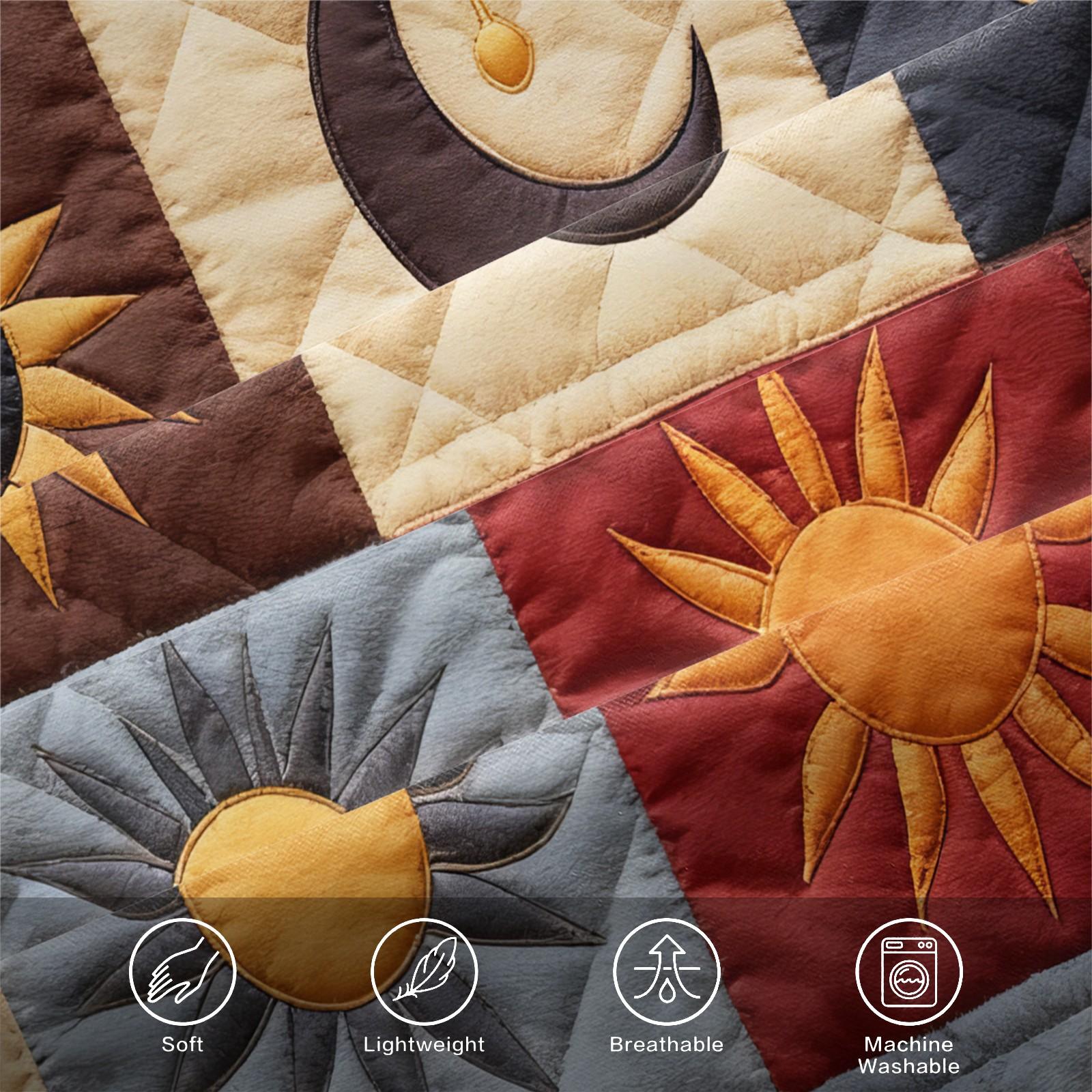 3Pcs Sun and Moon Pattern Patchwork Boho Fitted Sheet Set,Bohemian-Themed Bedding Set,Blending Freedom and Mystery, Creating A Story-Filled Bedroom Scene.Durable Soft Bedding,for Room Decoration. Includes 2 Pillowcases without Inserts.