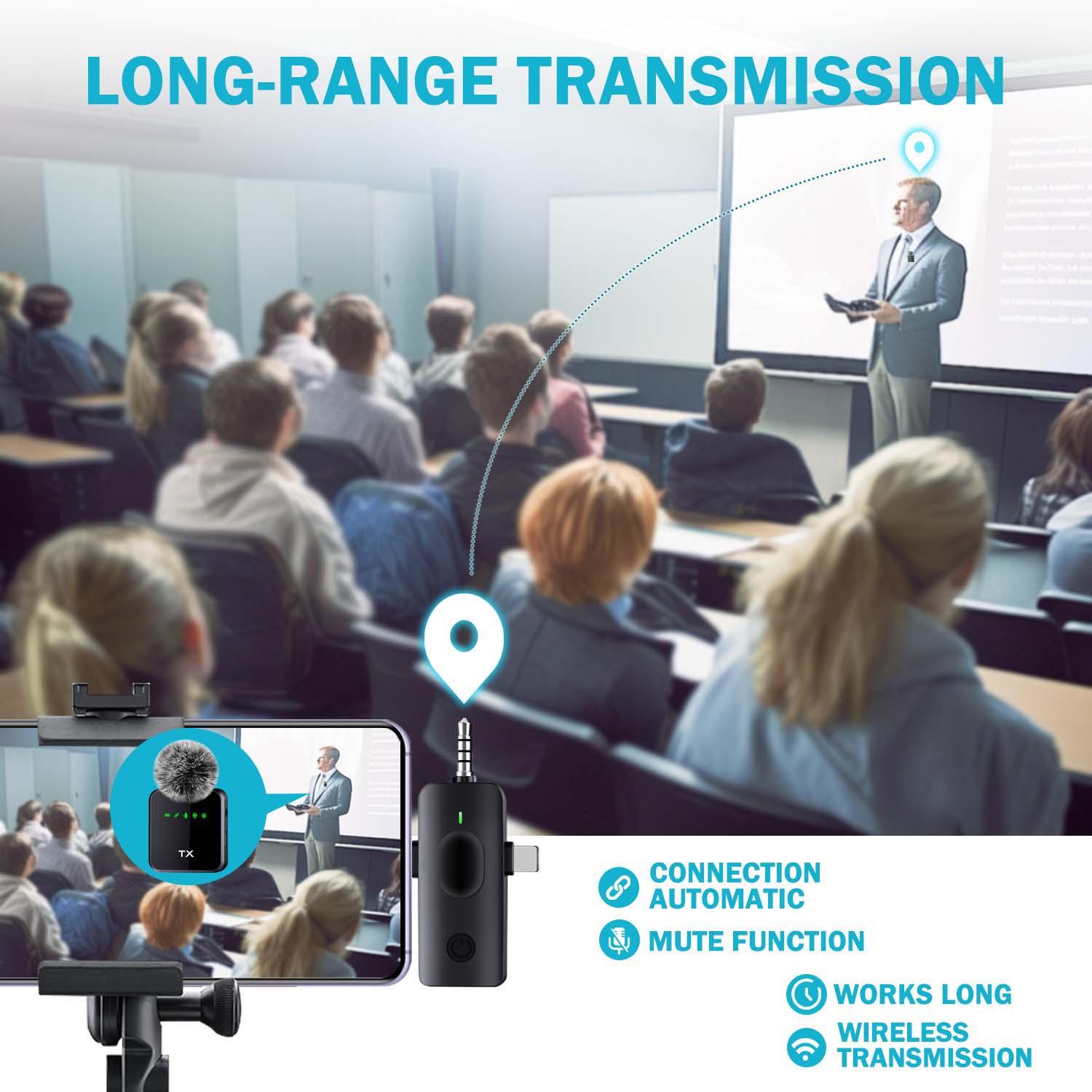 Wireless Lapel Lavalier Microphone for iOS/android/camera, Noise Reduction Rechargeable Battery, Ideal for Video Recording Podcasts Vlogs Live Streaming Wireless Lapel Lavalier Microphone for iOS/android/camera, Noise Reduction Rechargeable Battery, Ideal for Video Recording Podcasts Vlogs Live Streaming