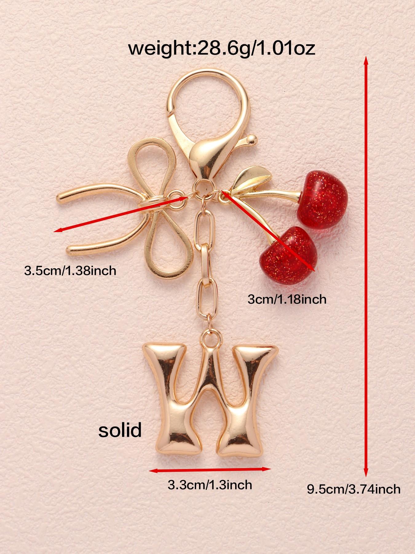 2pc Bubble Letter A-Z Keychains, Cute Initial Pendants, Metal Butterfly & Acrylic Cherry Decor, Personalized Bag Charms