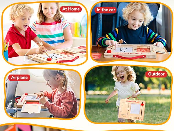 JoyCat Wooden Letter and Number Tracing Board, Alphabet Writing Practice Montessori Toys, Language Learning Toys, Classroom Educational Tools Material