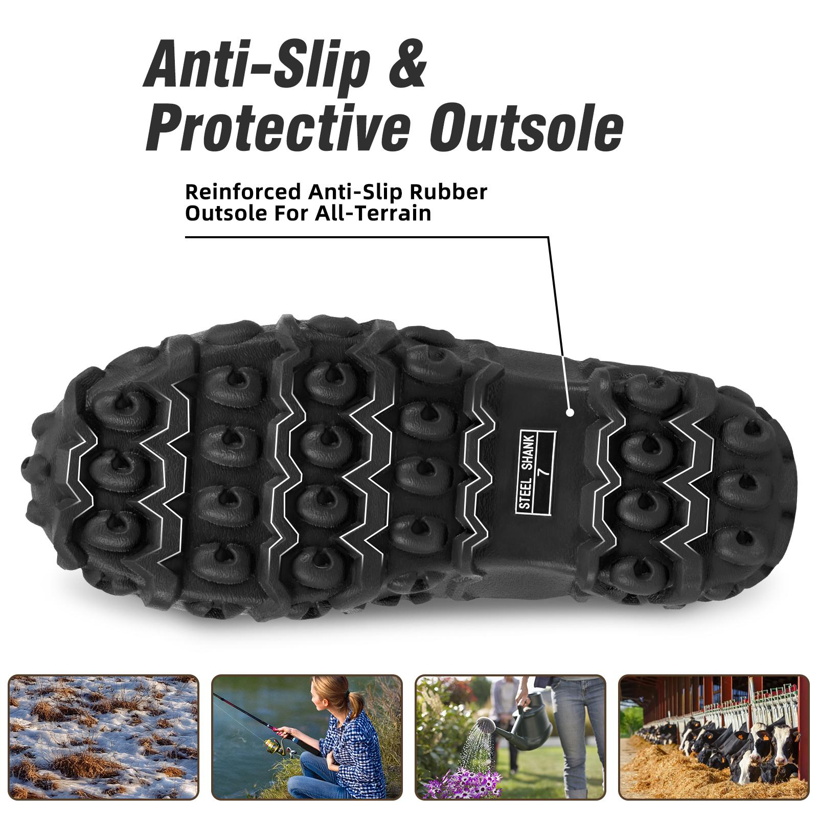 Trudave Rubber Boots for Women, Mid Calf Rain Boots with Steel Shank, Waterproof 6mm Neoprene Insulated Mud Work Boots Black Footwear