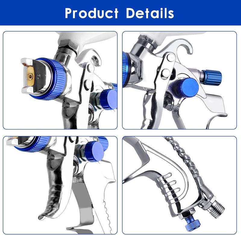 HVLP Paint Sprayer With 10pcs 600ML Mixing Quick Cup, Spray Paint Gun Set Contain 3 Nozzles 1.4/1.7/2mm &Pressure Gauge, Sprayer Gun For Car Painting, Furniture Surface Spraying (Blue Set)