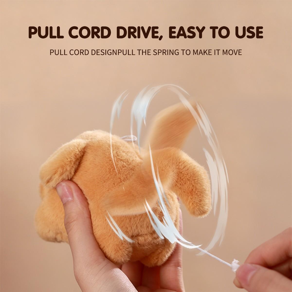 Plush Dog Keychain with Tail Wiggling Sound, Cute Bag Accessory Stress Relief Toy, Pull String Interactive Pet Gift