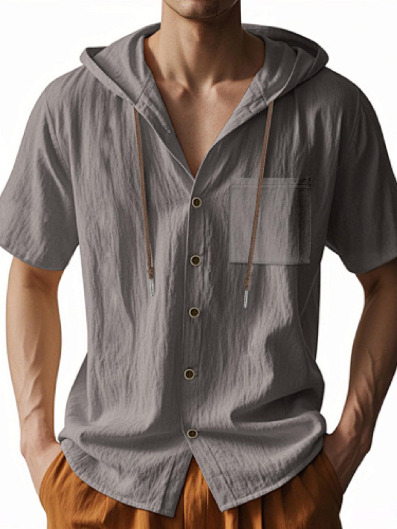 Men's Loose Linen Shirt Long Sleeve Hooded Beach Casual Jacket, Fall Fashion European Style, Trendy Design, Comfortable Fit