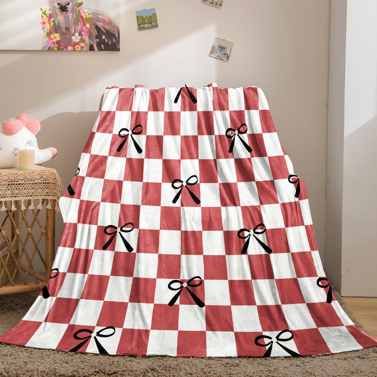 Cute Bow Knot Throw Blanket, Kawaii Pastel Ribbon Soft Flannel Blanket for Sofa Bed, Cozy Gift for Girls Women