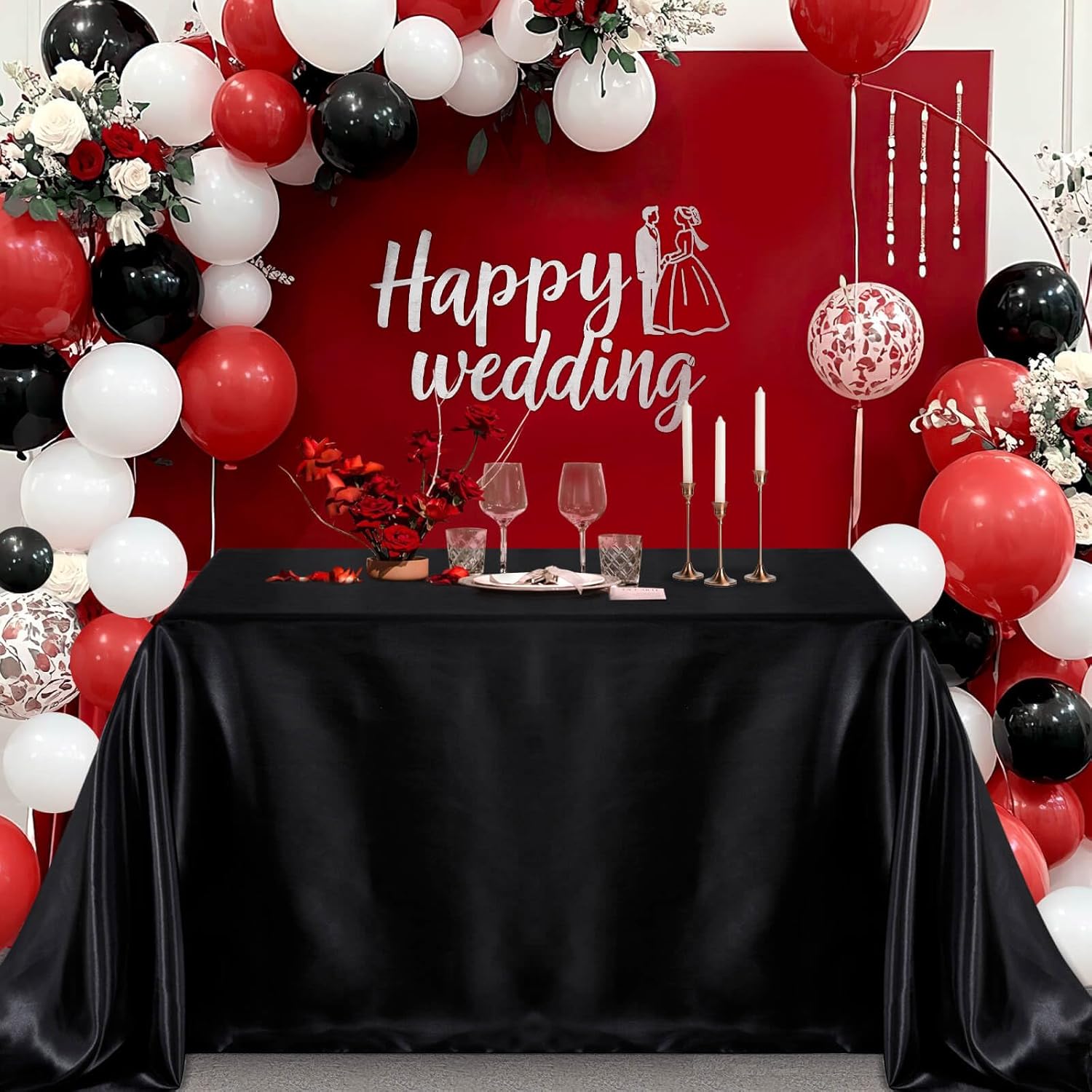 1pc Elegant Navy Blue Satin Tablecloth - Rectangular Polyester, Smooth Glossy Finish, Perfect for Weddings, Birthdays, Graduations, Dining Room, Picnics, and Outdoor Events, Outdoor Event Accessory | Elegant Table Setting | Glossy Finish Fabric