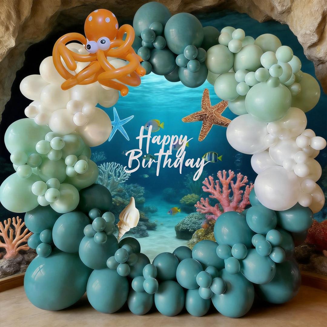 163pcs Vintage Ocean Theme Balloon Arch Set, Blue Balloons, Perfect for Kids Birthday Party, Summer Beach Party, Pool Party Decor