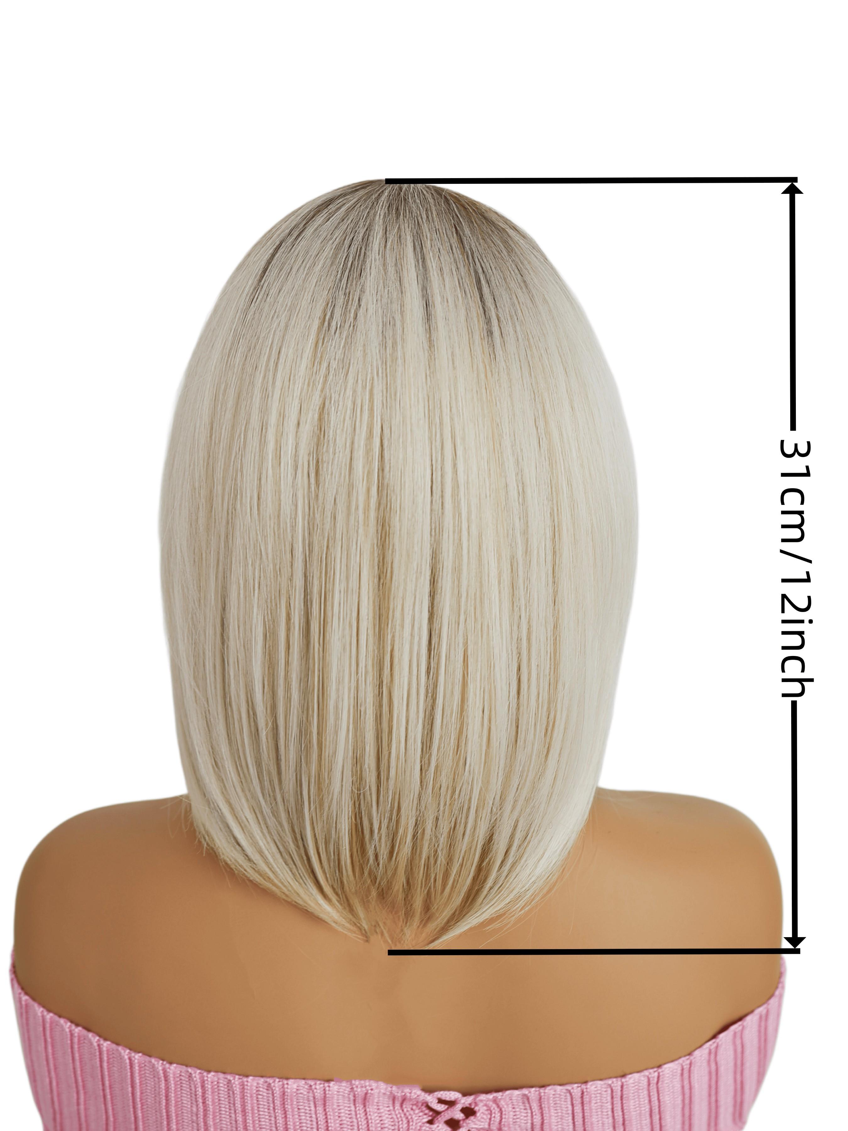 12-Inch Platinum Gradient Synthetic Fiber Wavy Bob Wig, Heat-Resistant, Elastic Rose Net, Natural and Realistic, Fashion Hairpiece