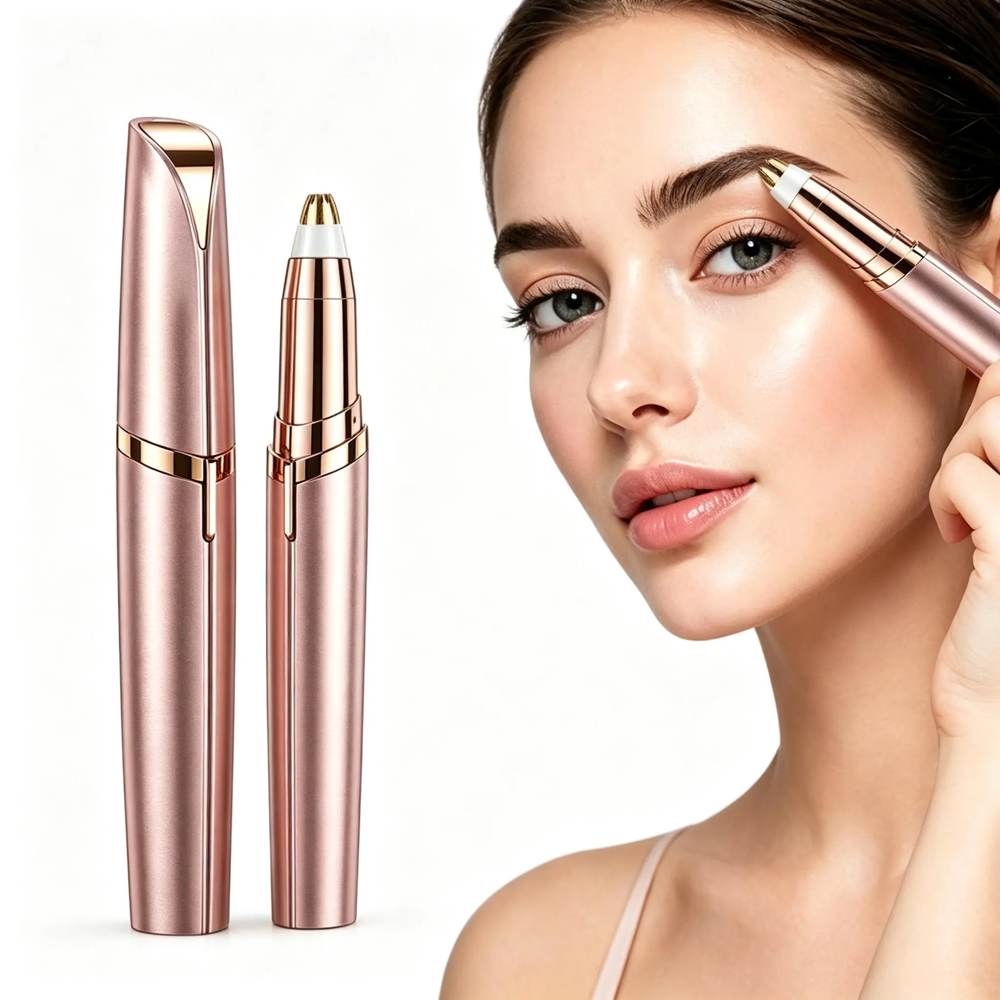 Rechargeable Eyebrow Trimmer, Painless Facial Hair Remover for Brows, Lips & Face
