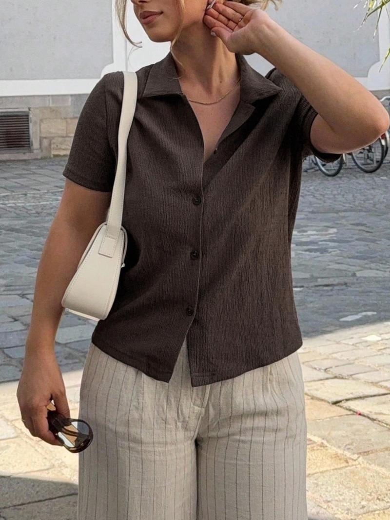 Women's Casual Vintage Textured V-Neck Summer Short Sleeve T-Shirt, Versatile Fit, Perfect for Everyday Wear, Stylish and Comfortable