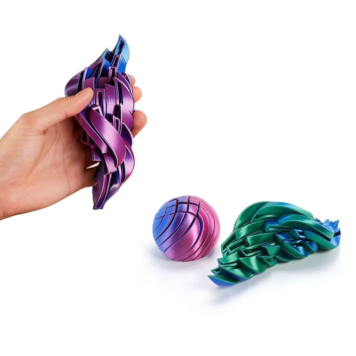3D Printed Anxiety Relief Fidget Toys, Round Gear Twisting Ball, Liquid Flow Sensory Toy, Cool Desktop Ornament for Home & Office, Gradient Green/Orange/Purple, Ideal Holiday Gift for Adults Teens for Birthday Christmas Thanksgiving Halloween