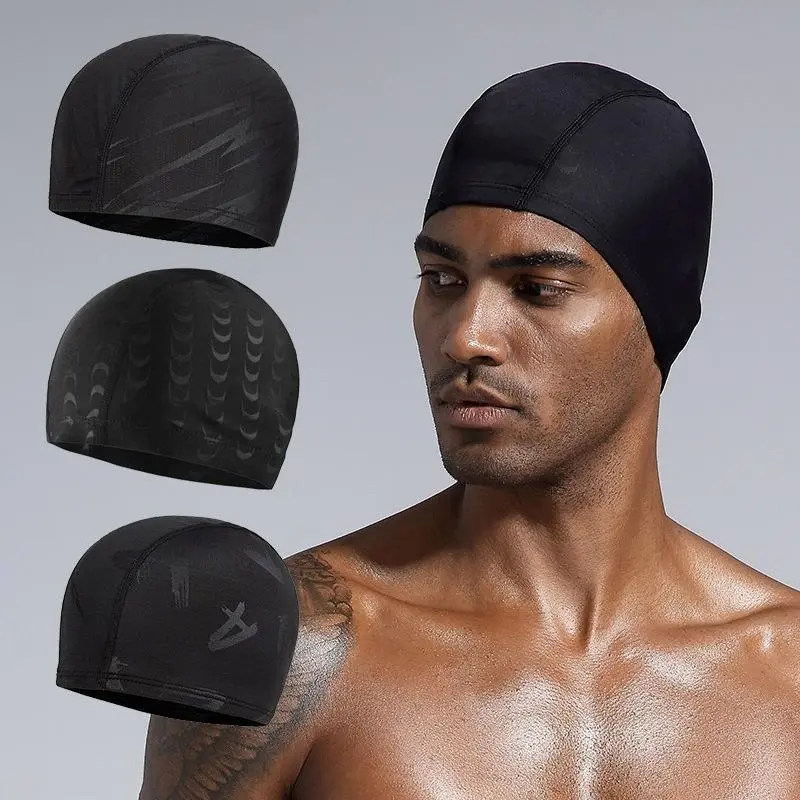 Men's 2PCS Smooth Fabric Bathing Caps - Swimming Caps with Aesthetic Look, Large-Sized, Ideal for Pool Days, Summer Beach Use