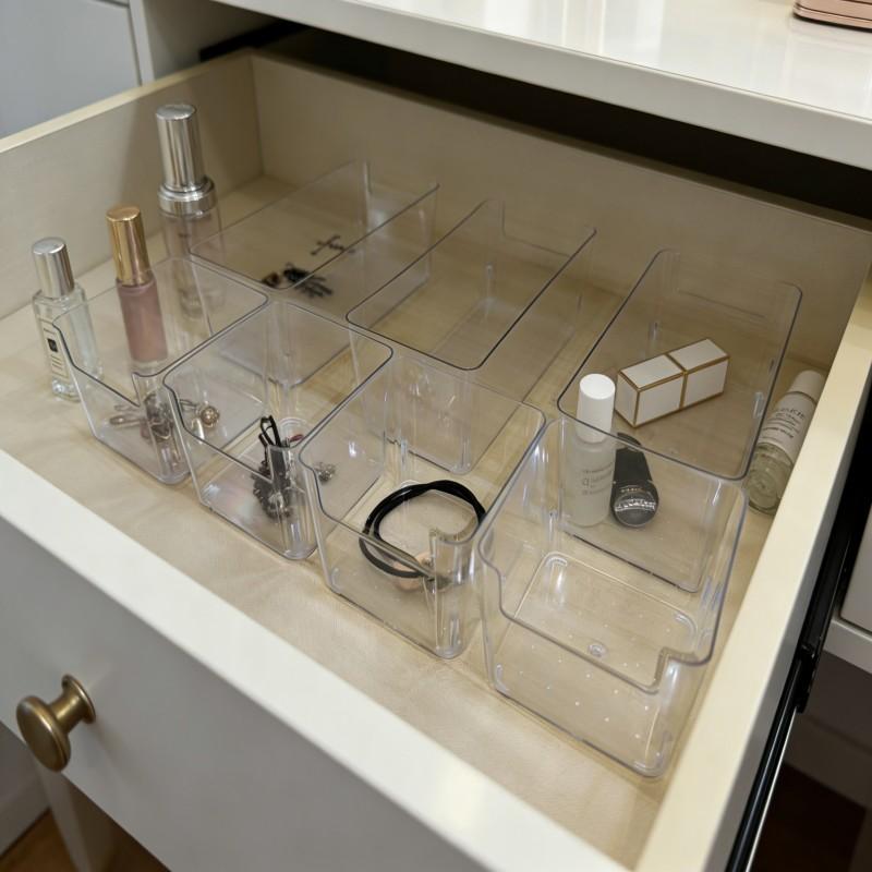 7-piece LUKISU Transparent Stackable Storage Box Set, Makeup Box Organizer with Drawers, Plastic Sliding Trays, No Assembly Required, Space-Saving, Suitable for Organizing Bathrooms, Kitchens, Bedrooms