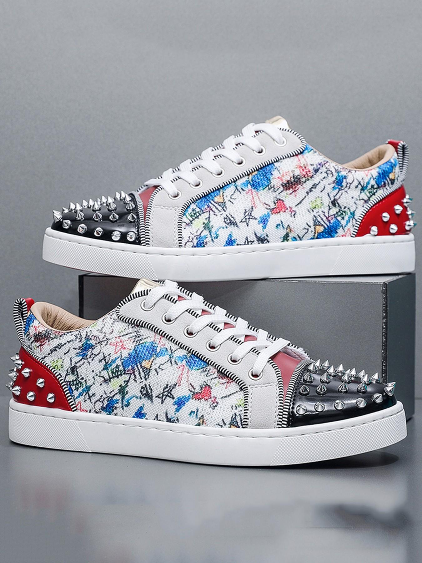 Men's Fashion Outdoor Urban Casual Shoes, Rivet Board Sneakers, All-Season Plain Design, PU Leather, Rubber Sole, Versatile Party Wear