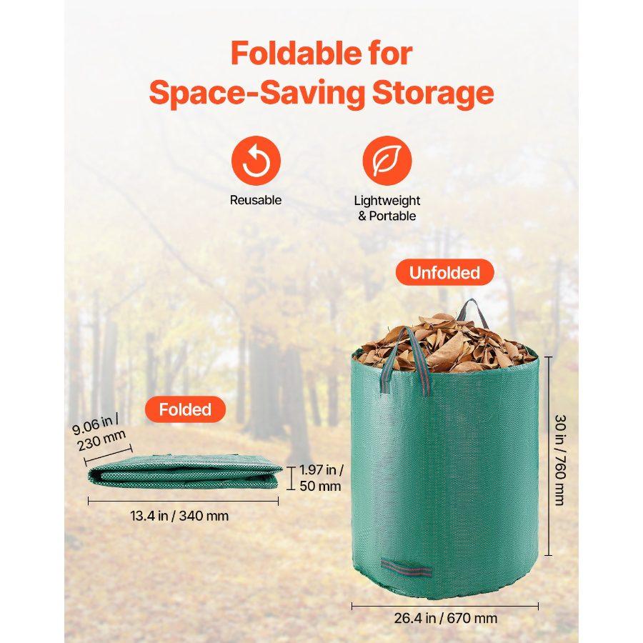 VEVOR 3-Pack 72 Gallon Reusable Yard Waste Bag, Large Lawn Garden Bags, Heavy Duty Collapsible Garden Leaf Trash Container, Stand-Up Grass Clipping Bin, with Reinforcement Ring and Handles, 26.4x30 in VEVOR 3-Pack 72 Gallon Reusable Yard Waste Bag, Large Lawn Garden Bags, Heavy Duty Collapsible Garden Leaf Trash Container, Stand-Up Grass Clipping Bin, with Reinforcement Ring and Handles, 26.4x30 in