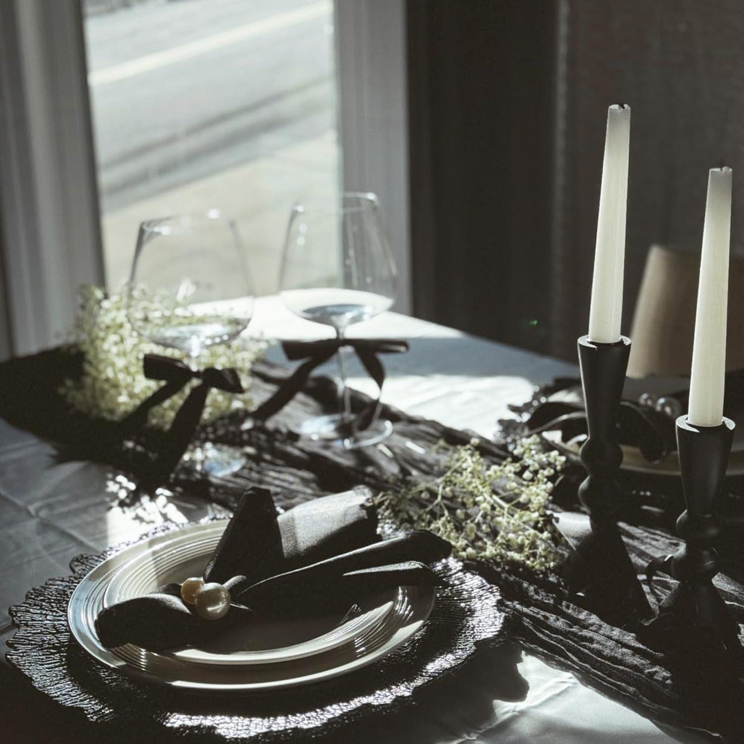 2 out of 4 black rectangular table runners, various sizes, cheesecloth tablecloths, ideal for decorating cake tables at weddings, bridal showers, baby showers, birthday parties or festive gatherings