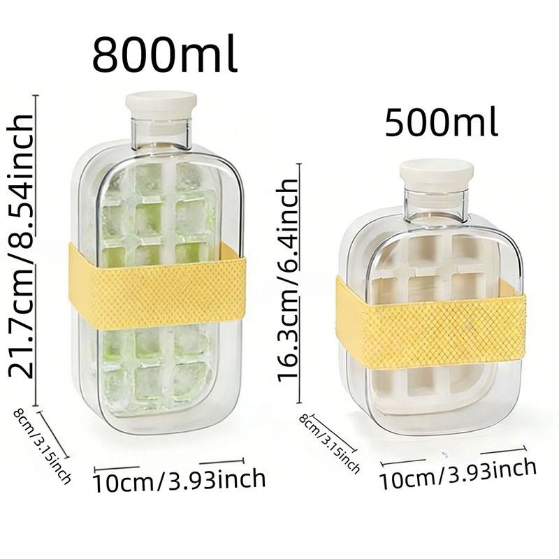 2-in-1 Press Ice Cube Tray with Ice Bucket, Portable Ice Maker Bottle, One-Step Easy Release No-Touch Ice Mold Food Grade BPA-Free Quick Freeze Ice Cube Storage Container Reusable Silicone Ice Cube Tray for Summer Cocktail Iced Coffee Smoothie Whiskey Sod