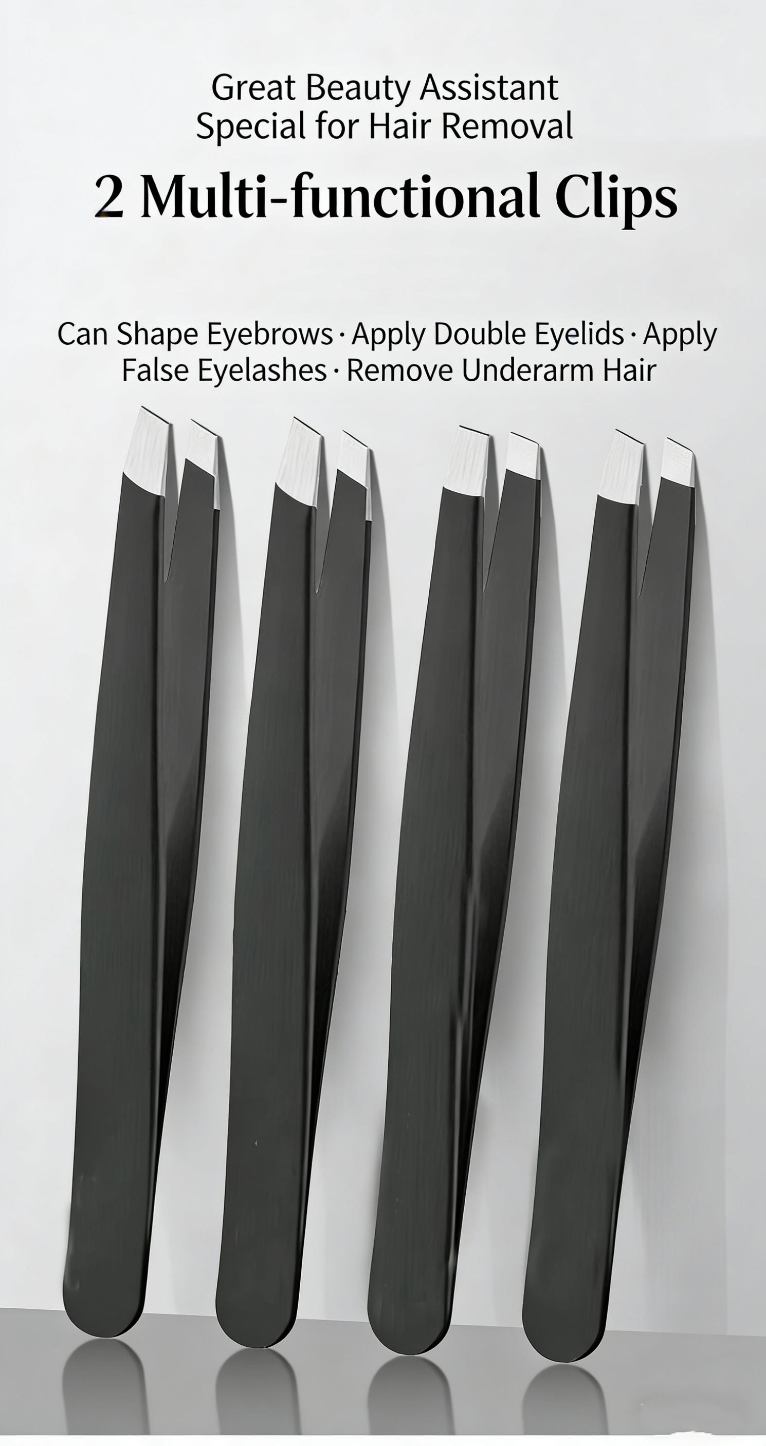 2pcs/lot Stainless Steel Tweezers, Pointed Tip Hair Removal Clamps, Eyelash Extension & Nail Art Black Tweezers, Anti-Static Precision Tweezers