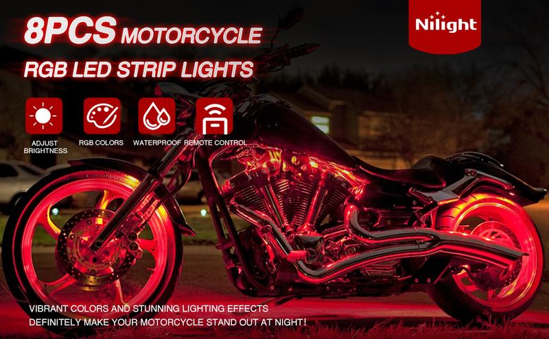 Nilight 8pcs Motorcycle RGB LED Strip Lights Kit Multi-Color Neon Waterproof Atmosphere Lights with RF Wireless Smart Remote Controllers for Harley Davidson Suzuki LED Car Sign dealsforyoudays Nilight 8pcs Motorcycle RGB LED Strip Lights Kit Multi-Color Neon Waterproof Atmosphere Lights with RF Wireless Smart Remote Controllers for Harley Davidson Suzuki LED Car Sign dealsforyoudays