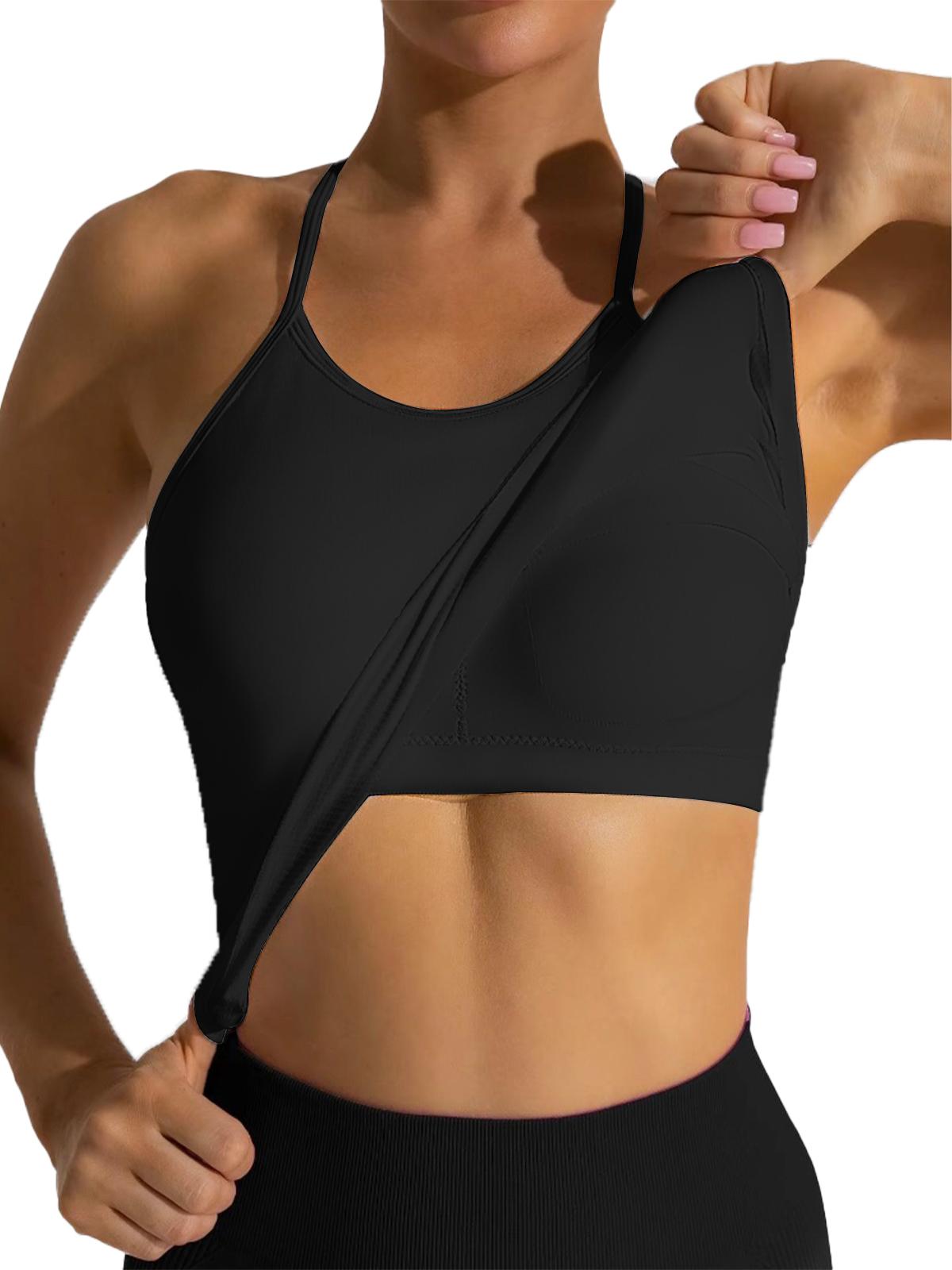 FireSwan Camisole Standppy Sports Bras for Women-Womens Yoga Workout Tops Longline Spaghetti Adjustable Removable Padded Wirefree Build in Casual Bra Seamless Wireless