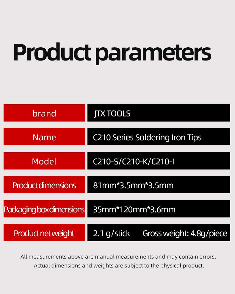 JTX C210 Soldering Iron Tips C210-I-IS-K 3in1 Kits for T210 Handle Mobile Phones Soldering Station Welding Tip Tools Set