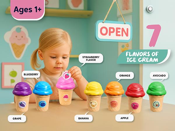 JoyCat Ice Cream Preschool Learning Activities Counting and Color Sorting Set Stacking Toys, Montessori Stacking Fine Motor Skills Toys