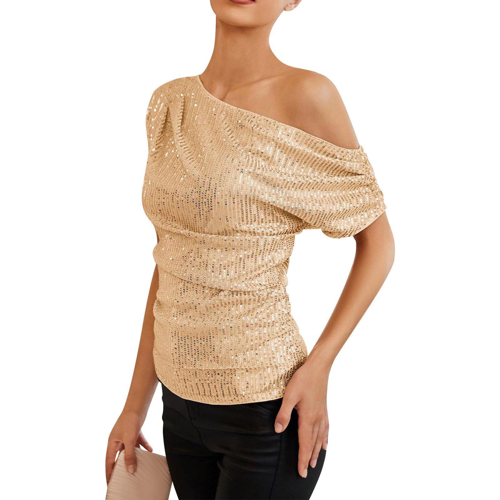 One-Shoulder Sequin Mini Dress – Sexy Glitter Cocktail Gown, Women's Fashion Party Short Dress (Wish Trend)