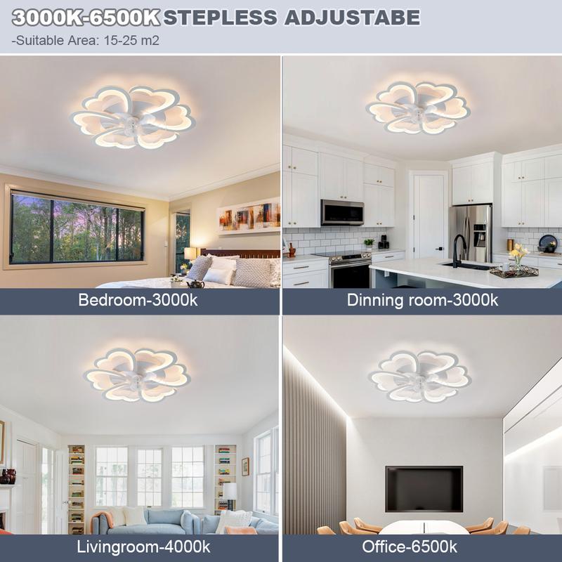 27" Smart Ceiling Fan with Lights and Remote, Modern Flush Mount Enclosed Low Profile Dimmable Indoor Ceiling Fan Light for Bedroom, Living Room, Kitchen, Kids Room, Patio - Black