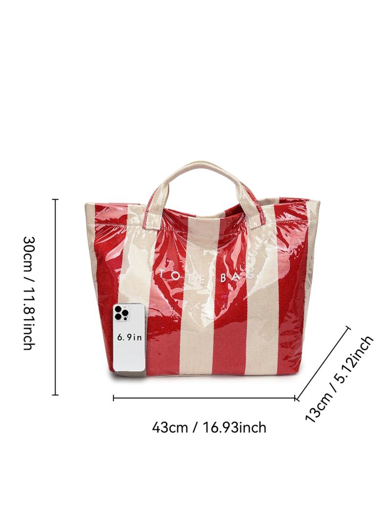 New Large Capacity Striped Tote Bag, Simple Fashion Colorblock Handbag, Daily Commute Shopping Bag, Women's Underarm Bag, Commuter Tote Bag
