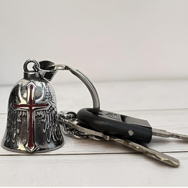 Punk Retro Men's Motorcycle Style Angel Necklace, Bell Drop Cross Pendant, Feather Wings Design, Vintage Fashion Jewelry