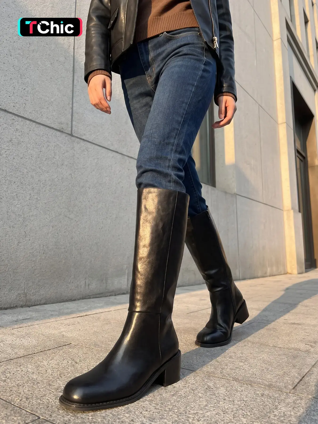 Women's Fashionable Solid Color Side Zip Knee Boots with Rubber, Elegant Square Toe High Heel Boots for Daily Wear, Female All-match Trend Shoes for Fall & Winter