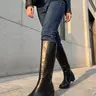 【Black Friday】Women's Fashionable Solid Color Side-Zip Knee-High Boots, Elegant Square-Toe Block Heel Boots for Daily Wear, Trendy Feminine Shoes for Fall & Winter