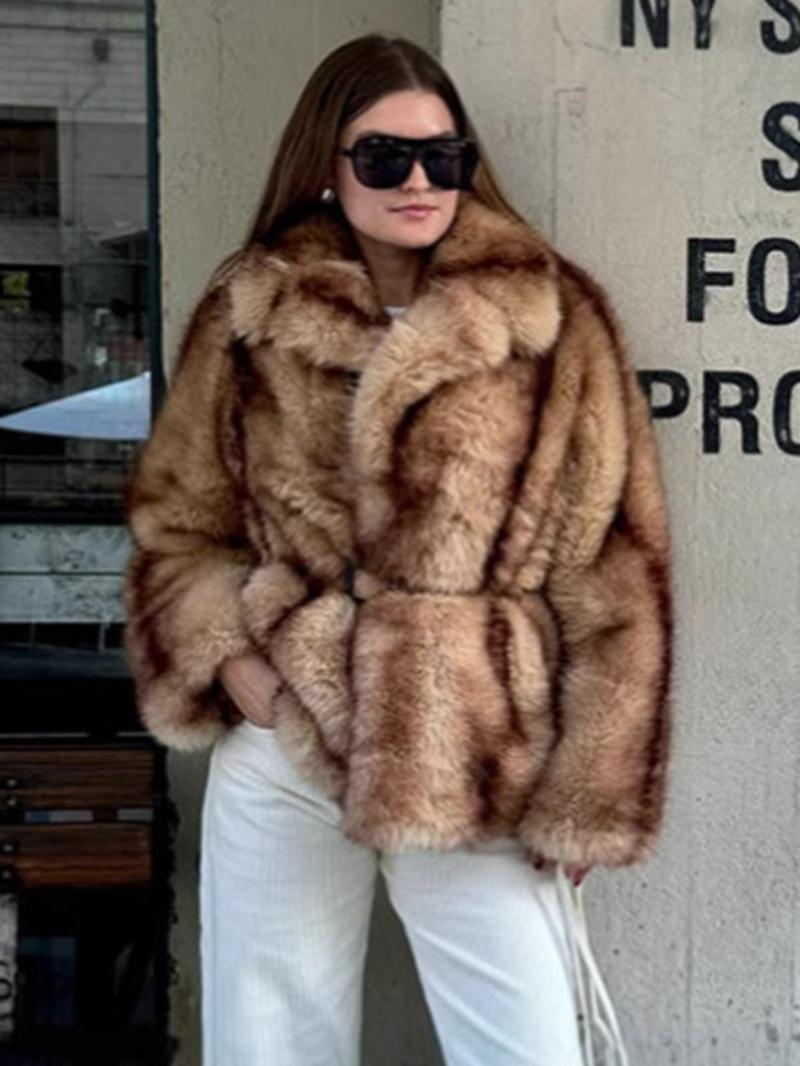 Women's Lapel Faux Fur Jacket for Fall and Winter, Short Warm Coat with Street Style, Eco-Friendly Outerwear for Ladies
