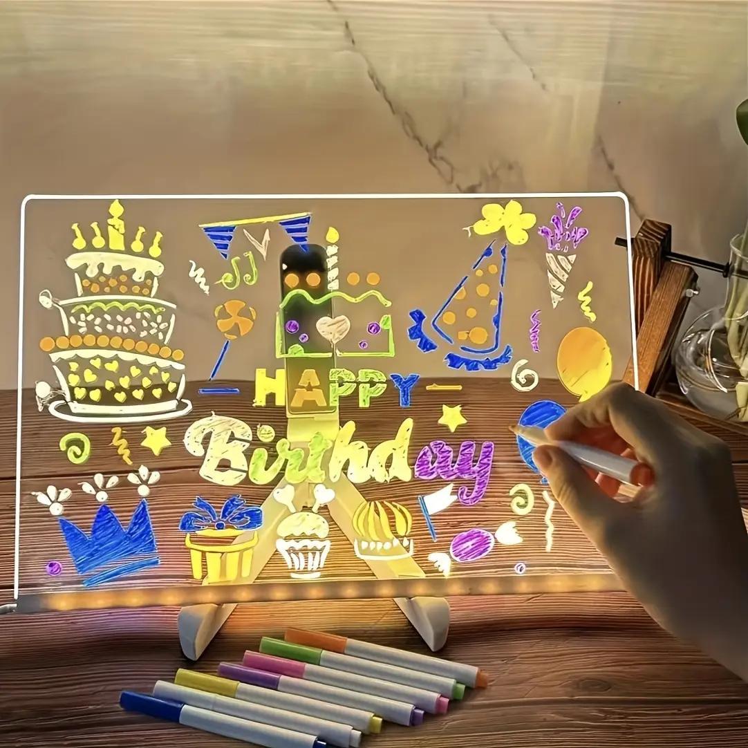 Led Drawing Board For Kids, Acrylic Dry Erase Light-Up Board with Cleaning Cloths Tracing Paper Erasable Reusable Kids Learning Gift for Birthday Halloween Christmas Decorative Neon Sign
