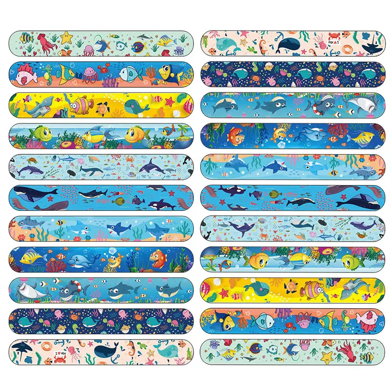 24pcs Ocean Quicksand Slap Bracelet, Mermaid Seashell Wristband, Colorful Marine Animal Snap Band, Assorted Designs, Beach Summer Decor Gift