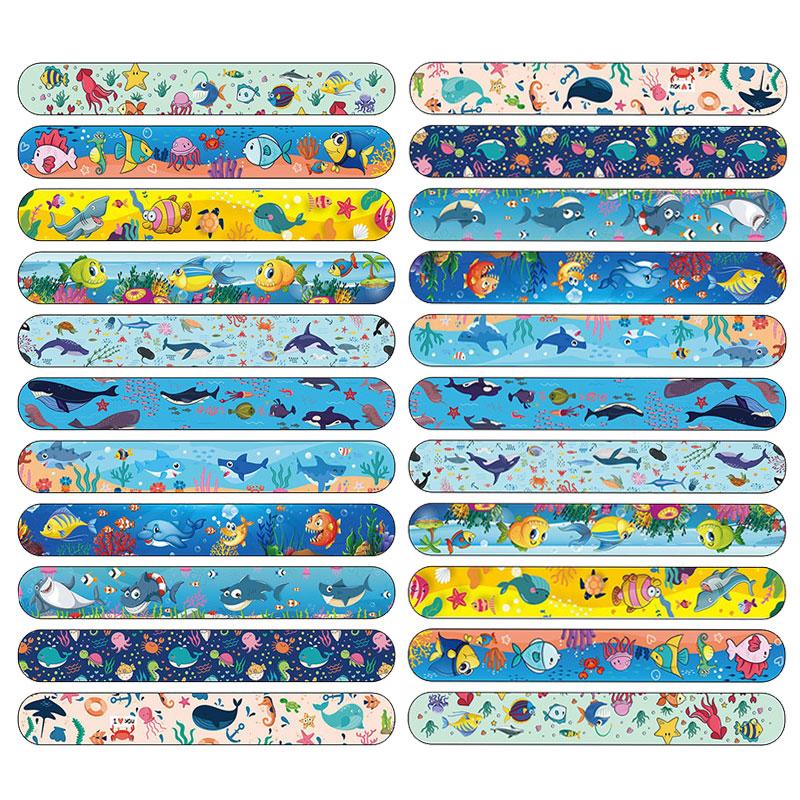 24pcs Ocean Quicksand Slap Bracelet, Mermaid Seashell Wristband, Colorful Marine Animal Snap Band, Assorted Designs, Beach Summer Decor Gift